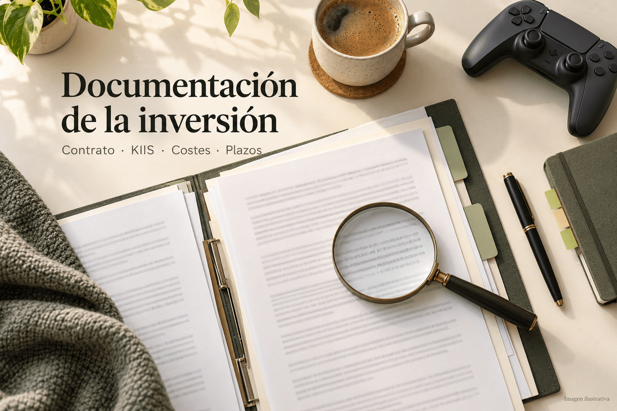 Documentos y notas para revisar una inversión en videojuegos, en una escena ilustrativa